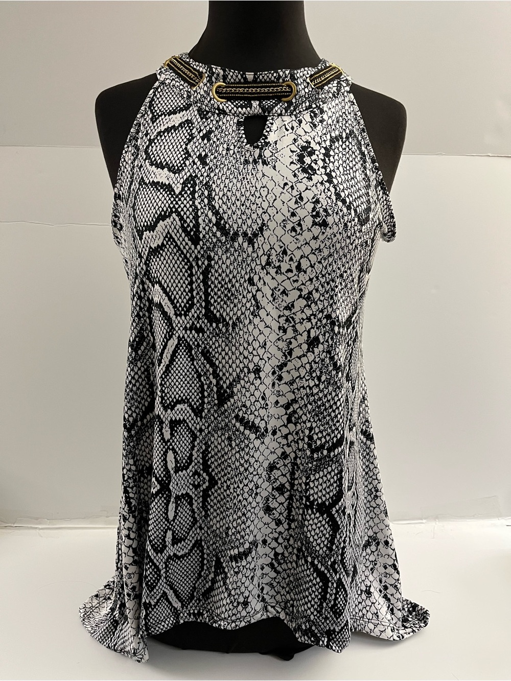 Gold-Trim Snake Print Halter Blouse – Black & White